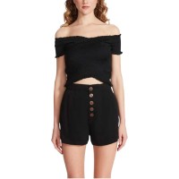 Bb Dakota Women’s Star Crossed Lover Smocked Top, Black, Medium