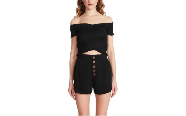  Women’s Star Crossed Lover Smocked Top, Black, Medium