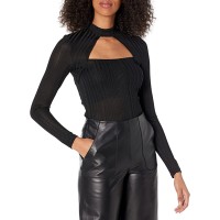 BCBGeneration Knit Cutout Mock-Neck Top, Black, X-Small