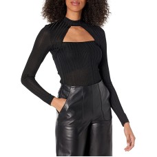 BCBGeneration Knit Cutout Mock-Neck Top, Black, X-Small