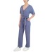  Women’s Ribbed Tie-Waist Jumpsuit, (Blue,L