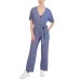  Women’s Ribbed Tie-Waist Jumpsuit, (Blue,L