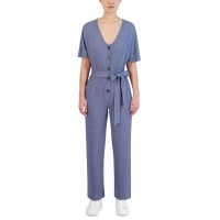 Bcbgeneration Women’s Ribbed Tie-Waist Jumpsuit, (Blue,L