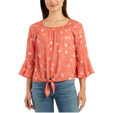 Bcx Juniors’ Bell Sleeve Floral Blouse, Terracotta, XL