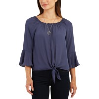 Bcx Juniors’ Bell Sleeve Peasant Top, Denim, Large