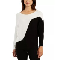 Bcx Juniors’ Colorblocked Ribbed Dolman-Sleeve Sweater, Black/white, XS