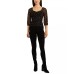  Juniors’ Floral Mesh Ruched-Front 3/4-Sleeve Top, Black, XL