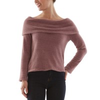 Bcx Juniors’ Foldover Off-The-Shoulder Sweater, Mauve, X-Large