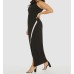  Juniors’ High Slit Asymmetrical Sequin-Trim Gown Dress,Black, XX-Small