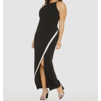Bcx Juniors’ High Slit Asymmetrical Sequin-Trim Gown Dress,Black, XX-Small