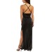  Juniors’ Metallic Cowl-Neck Maxi Dress, Black/Silver, X-Small