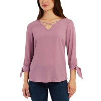 Bcx Juniors’ Mixed-Materials 3/4-Sleeve Top, Lavender, Medium