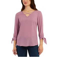 Bcx Juniors’ Mixed-Materials 3/4-Sleeve Top, Lavender, XL
