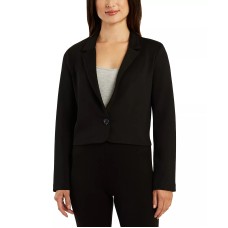 Bcx Juniors’ Notched Collar One-Button Cropped Jacket, Black, XL