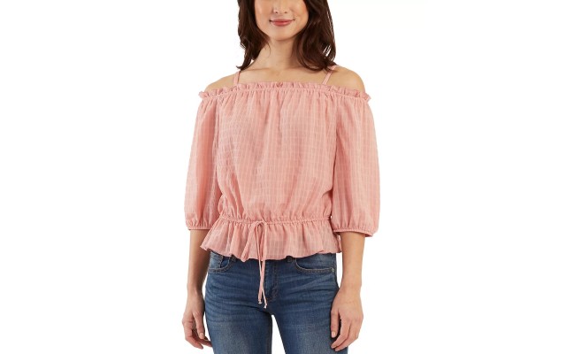  Juniors’ Off-The-Shoulder Top, Blush, Medium