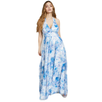 Bcx Juniors’ Printed Mesh Gown Dress, Light Blue, 13