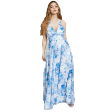 Bcx Juniors’ Printed Mesh Gown Dress, Light Blue, 13