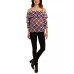  Juniors’ Printed Tiered-Sleeve Top, Red Plaid, XL