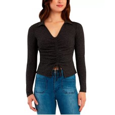 Bcx Juniors’ Raised-Knit Ruched Top, Charcoal, Small