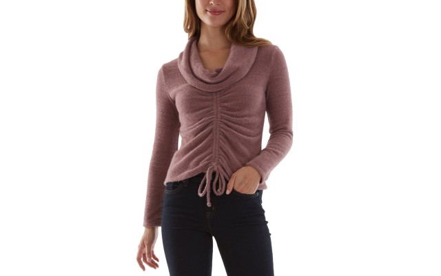  Juniors’ Ruched-Front Cowl Neck Blouse, Mauve, Large