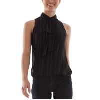 Bcx Juniors’ Shadow-Striped Tie-Neck Metallic-Threaded Top, Black, XL