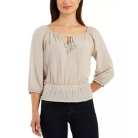 Bcx Juniors’ Textured Peasant Peplum Top, Sand, XL