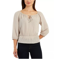 Bcx Juniors’ Textured Peasant Peplum Top, Sand, XL