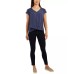  Juniors’ Twist Front Lace Panel Short Sleeve Top, Denim, Small