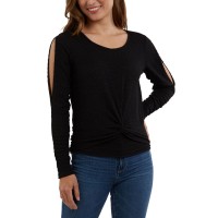 Bcx Juniors’ Twist-Front Split-Sleeve Top, Black/M