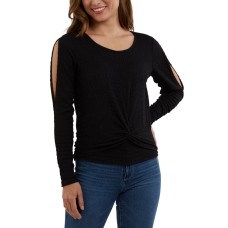 Bcx Juniors’ Twist-Front Split-Sleeve Top, Black/M