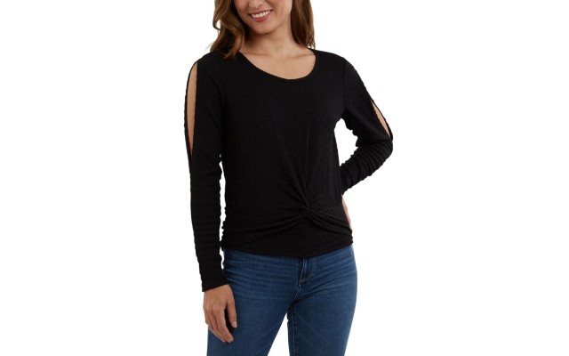  Juniors’ Twist-Front Split-Sleeve Top, Black/M