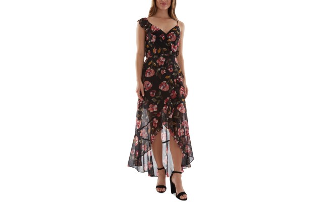  Womens Juniors’ Asymmetrical High-Low Dress, Black/S