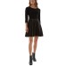  Womens Juniors’ Patterned-Skirt Knit Sweater Dress, Black/XXS