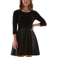 Bcx Womens Juniors’ Patterned-Skirt Knit Sweater Dress, Black/XXS