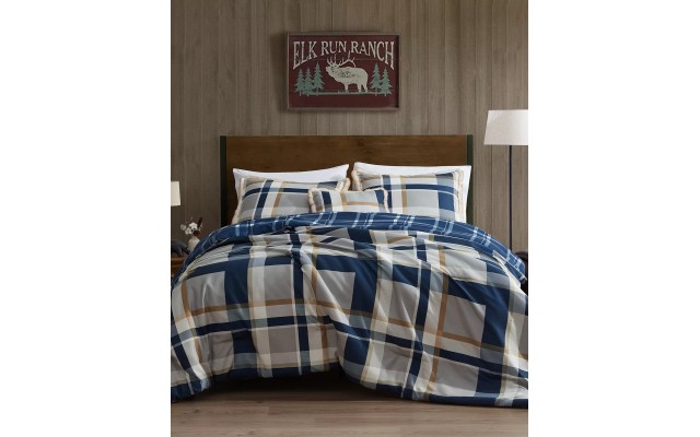 Curtis Plaid Reversible 3 Piece Comforter Sets, Navy, King