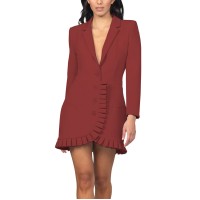 Bebe Pleated Ruffle Blazer Dress, Rio Red, X-Small