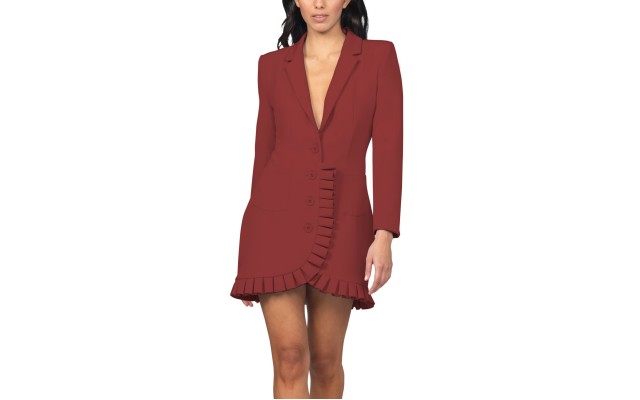  Pleated Ruffle Blazer Dress, Rio Red, X-Small