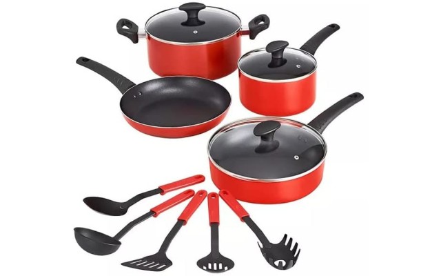  12-Piece Non-Stick Cookware Set, Red