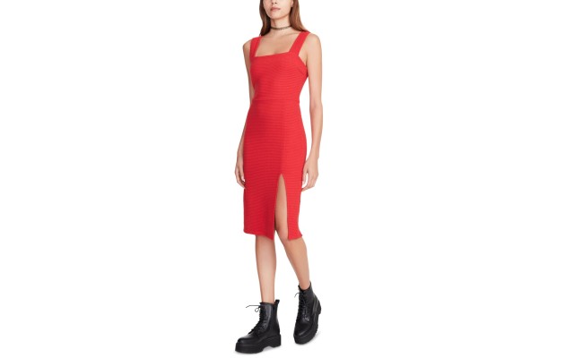  Womens Ottoman Rib Sleeveless Sweater Dress, Red, Large