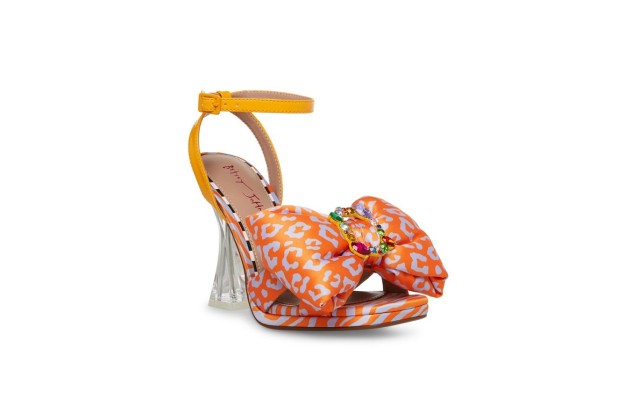  Women’s Pollie Printed Heel with Large Puffy Bow Pumps, Orange, 5.5M
