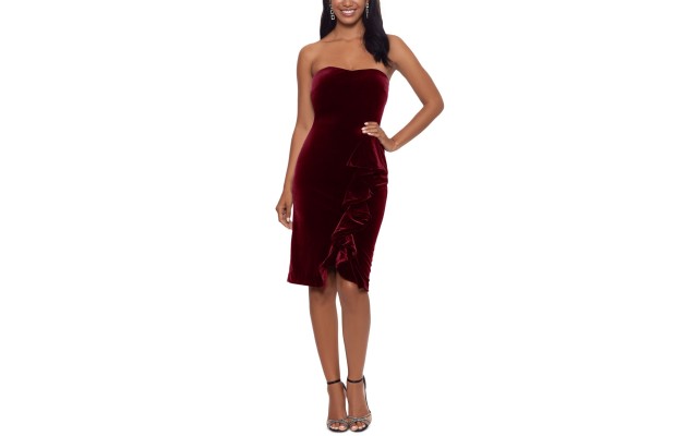 Betsy & Adam Womens Strapless Velvet Dress, Burgundy/10