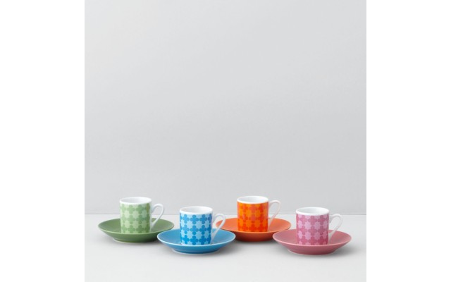  Museo Mundo Diamond Demi Cup & Saucer, Set of 4, Multicolor