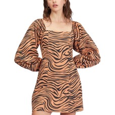 Billabong Juniors’ Feeling Flirty Animal Print Mini Dress, Desert Clay, Large