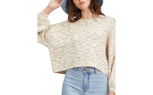  Juniors’ Party Waves Cropped Sweater, Antique White, Small