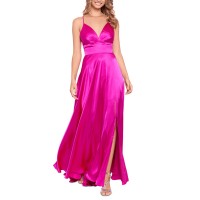 Blondie Nites Womens Juniors’ Corset-Back Satin Gown, Pink/5