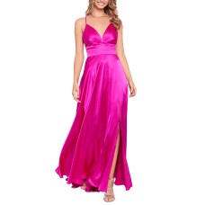 Blondie Nites Womens Juniors’ Corset-Back Satin Gown, Pink/5