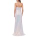 Womens Juniors’ Pleated Sequined Ball Gown Dress, White/0