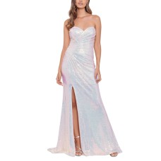 Blondie Nites Womens Juniors’ Pleated Sequined Ball Gown Dress, White/0