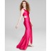  Women’s One-Shoulder Satin Gown Dress, Pink, 3