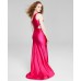  Women’s One-Shoulder Satin Gown Dress, Pink, 3
